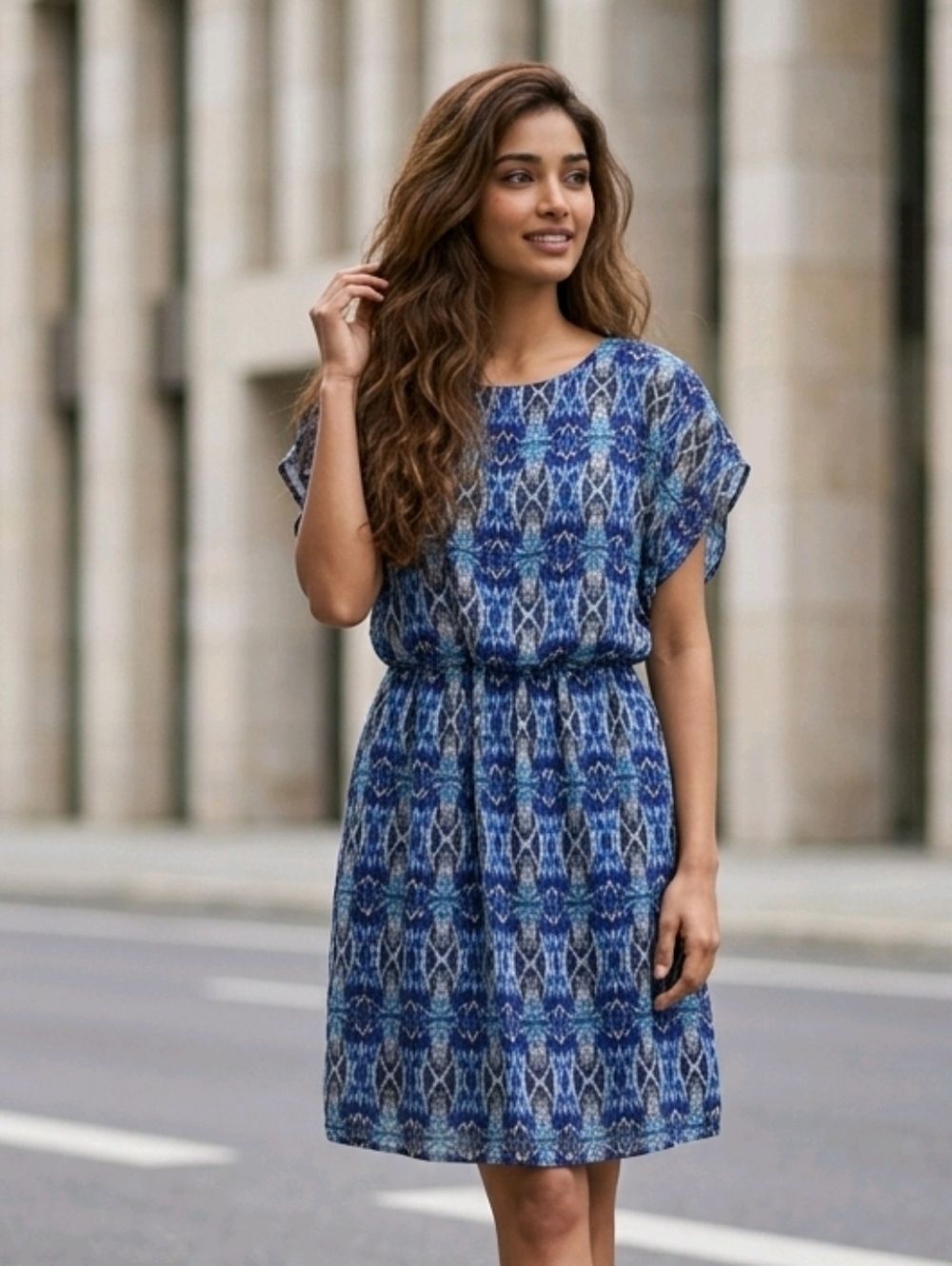 Blue Tie Dye Dress Small Cato Strappy Back Flowy Chiffon Dolman Boho Mini Work